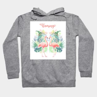 Lovely Fairy Tale For Two Flamingo Tropical Flowers Watercolor Hoodie